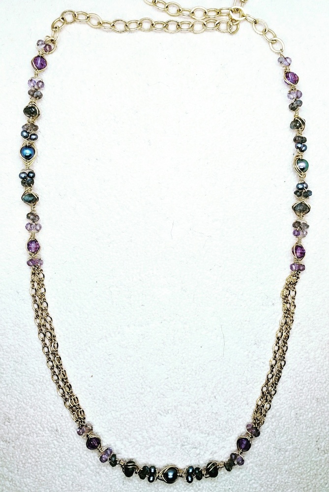 Amethyst, labradorite, FW Pearl & 14kt GF necklace